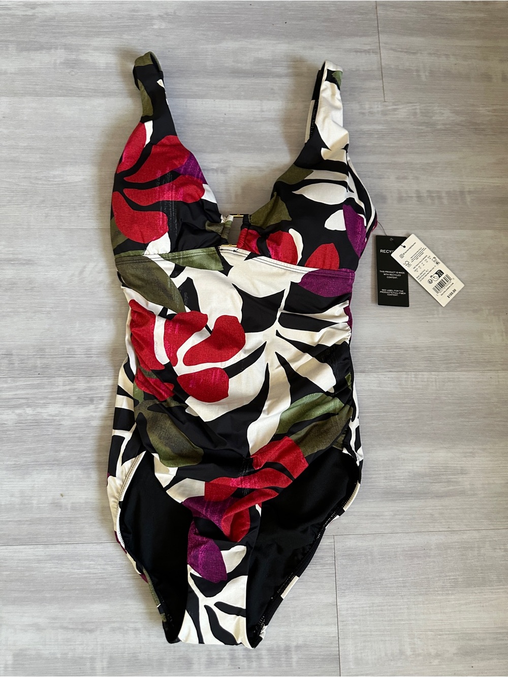 Ralph Lauren Floral One-Piece Swimsuit in Black, Red, White & Green